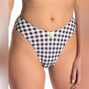 NWT Betsey Johnson Bikini Bottoms Size Large Black White Gingham Print